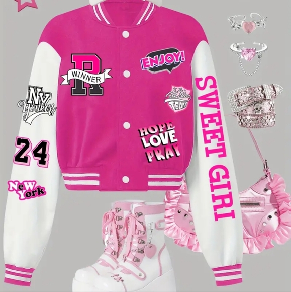 Other - Chic Girls' Letter Print Varsity Jacket